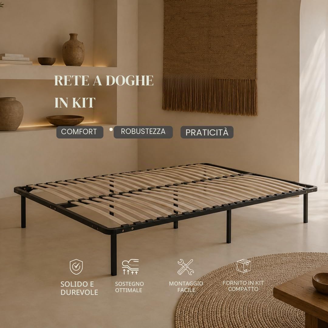 SKU- Rete a doghe 180 x 200 cm su gambe per letto matrimoniale