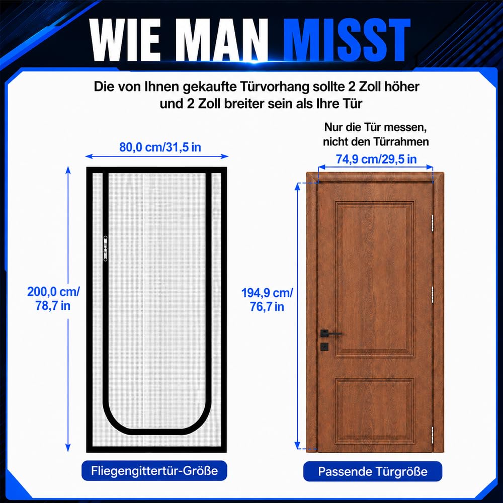 Kratka dla kota na drzwi, 80 x 200 cm, wzmocniona kratka na drzwi z dwustronnym zamkiem błyskawicznym i taśmą samoprzylepną, wytrzymała siatka dla kota na drzwi, do salonu, sypialni, kuchni