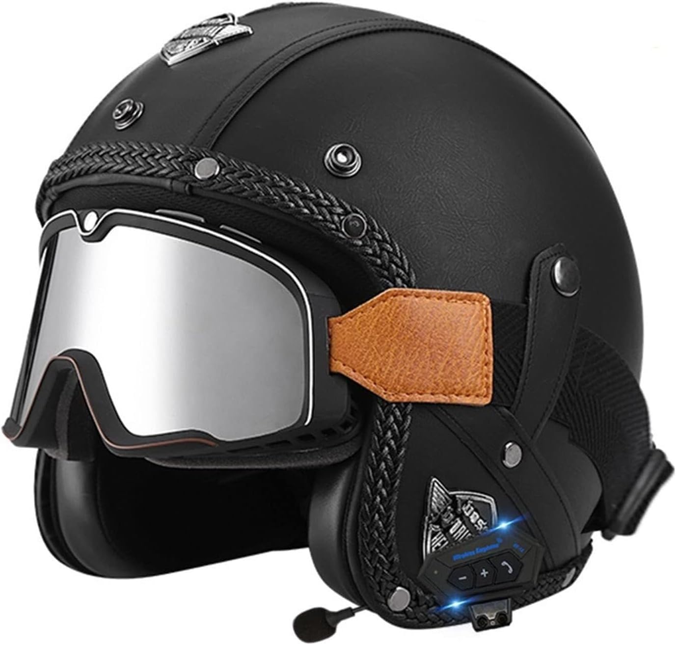 Casque jet bluetooth rétro taille 57-58cm look vintage B
