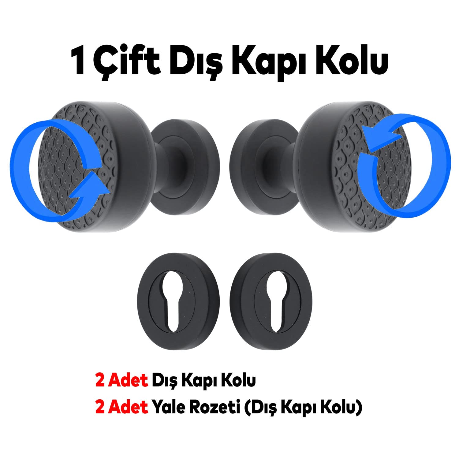 Badem10 Linda Dış Kapı Tokmağı Topuzu Kolu Metal Tokmak Siyah Kapı Kolu Yale Sağa Sola Uygun 1 Takım