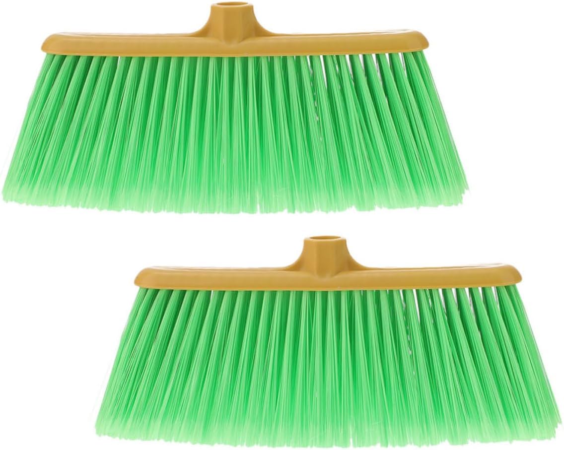 2pcs Plastic Broom Replacement Heads with Dense Bristles for Cleaning Tasks in Kitchen and Household, Sturdy Green Sweeper Brush Heads for Efficient Floor Sweeping and Corner