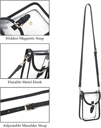 Miniatura 3 de FAIME Pequeña bolsa transparente aprobada para estadios, bolsa cruzada transparente para teléfono celular con correa ajustable para conciertos
