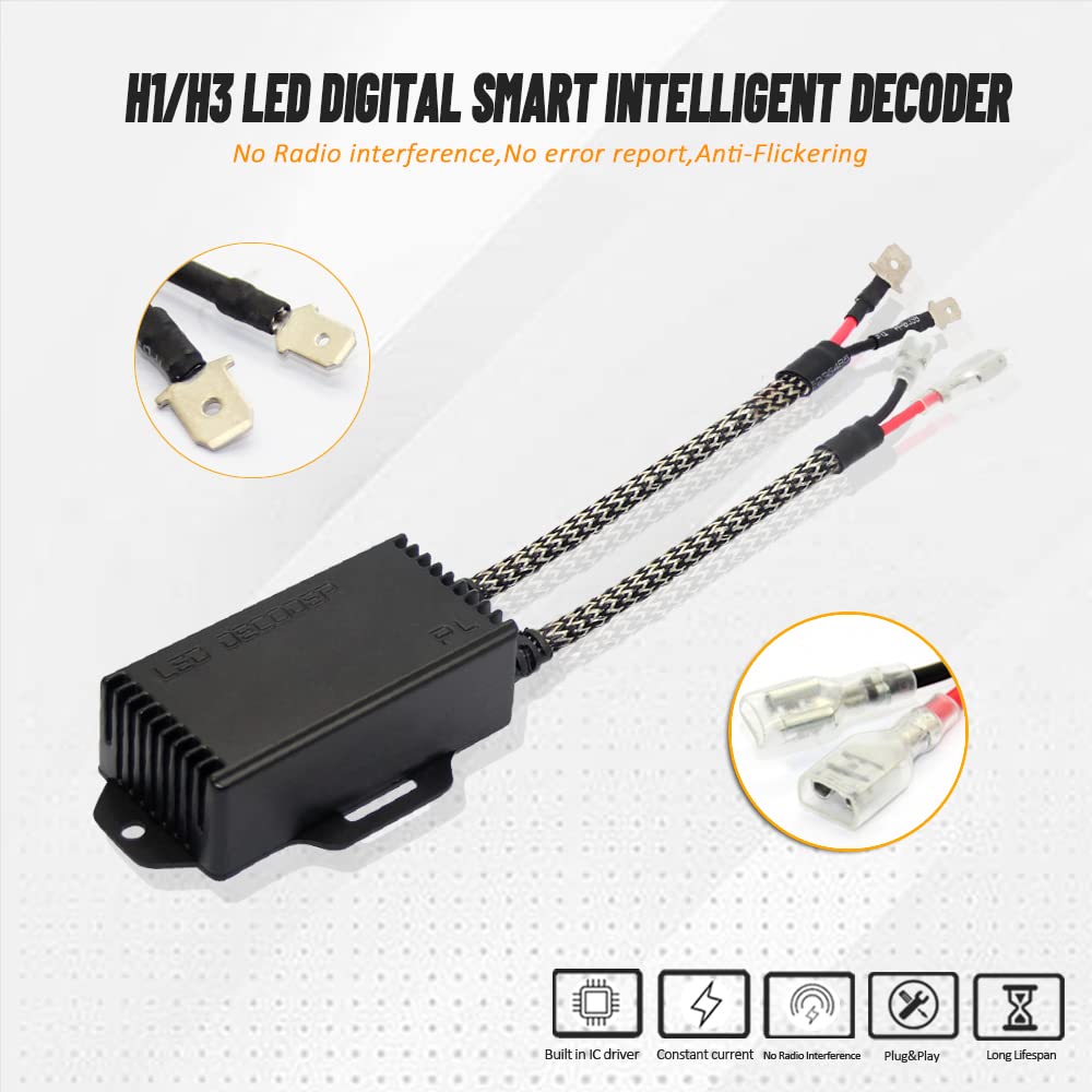 D-Lumina Ampoule H1/H3 LED Décodeur Résistance,Erreur Canbus Avertissement Canceller et Anti Scintillement Adaptateur，D'avertissement Condensateurs Annulateurs (2 Pièces)