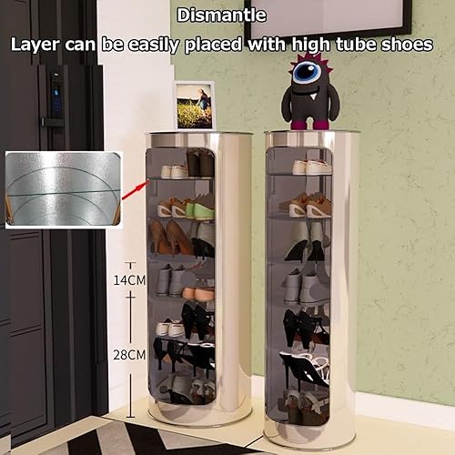 Miniatura 4 de Zapatero giratorio de 360 con puertas, zapatero redondo para almacenamiento de zapatos, soporte giratorio para zapatos, armario alto y moderno para