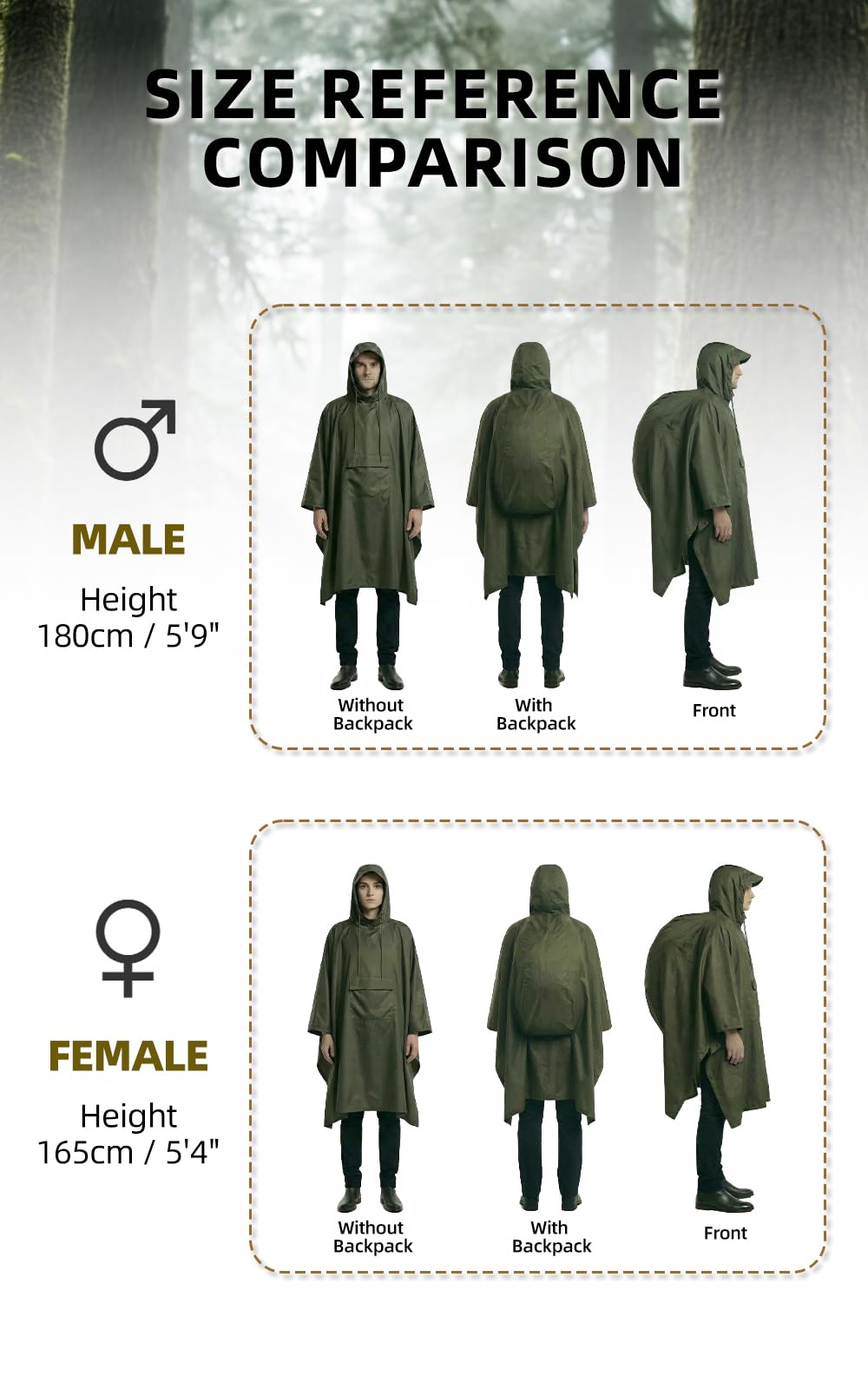 Wasserdichter Regenponcho, Leicht Atmungsaktiv Regencape, Unisex Regencape mit Kapuze, 3-in-1-Multifunktional Regenmantel Regenschutz Regen Poncho für Wandern, Camping, Angeln, Fahrrad