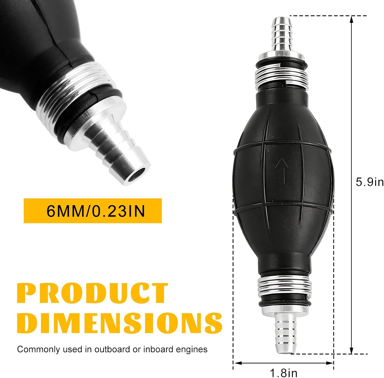 Hand Fuel Transfer Pump, 6mm 1/4 Inch Auto Gasoline Petrol Diesel Pump Fuel Transfer Vacuum Line, Bulb Type Rubber Gas Hand Primer for Most Cars Boats Motorcycles