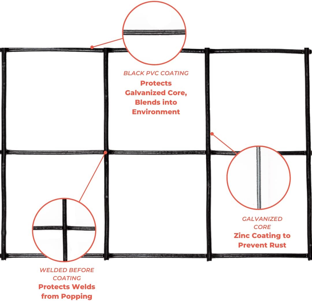 5' x 100' 14ga Galvanized Steel Black PVC Coated Welded Wire 2'' x 2'' - Fence Roll
