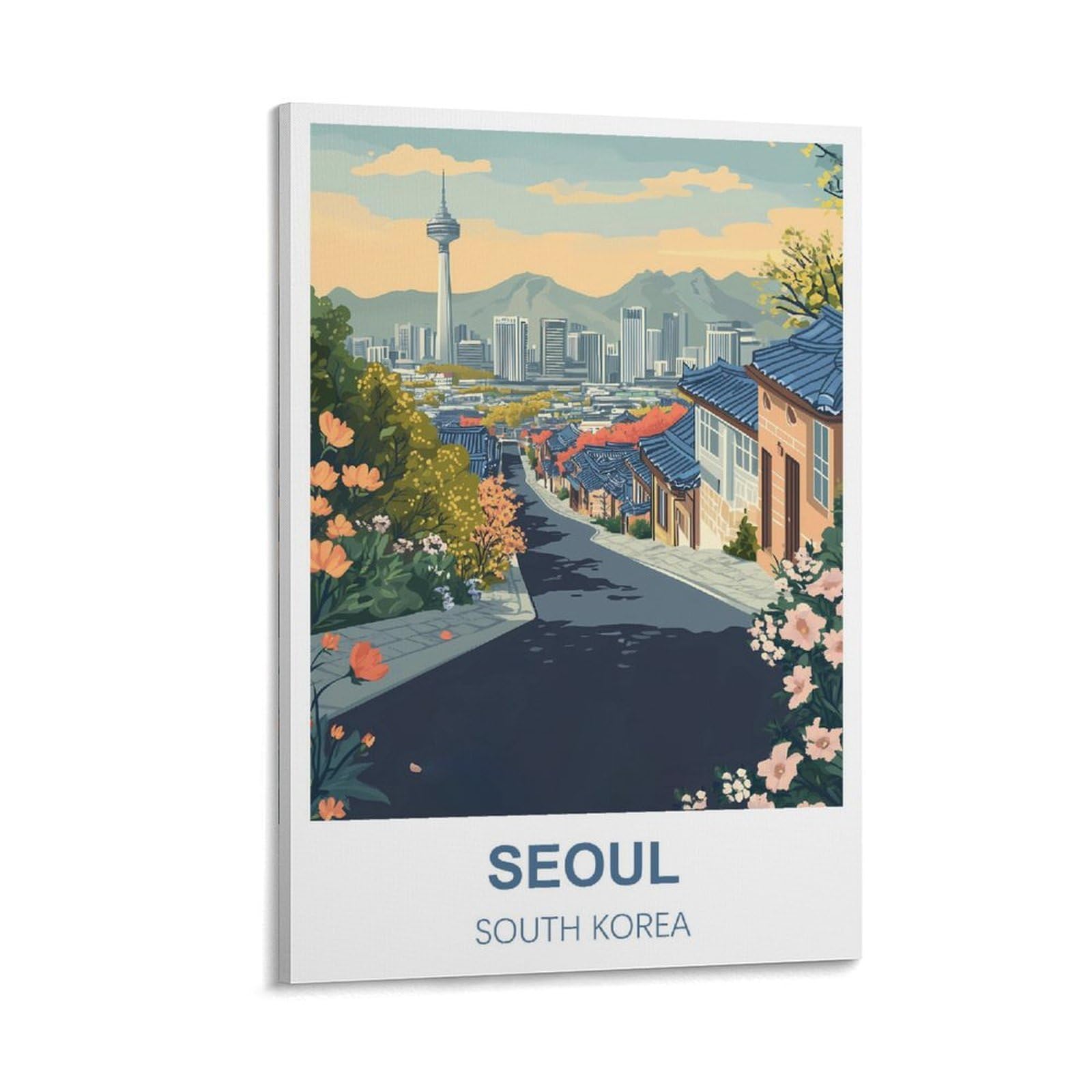 Fjiwecwsq Frame-Style Seoul South Korea Vintage Travel Posters 08X12inch(20X30cm) Canvas Wall Art Painting Prints