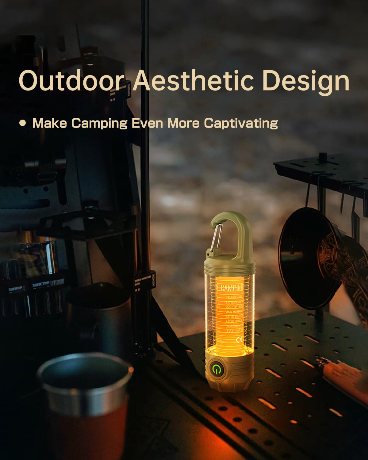 Lanterna, lanterna da campeggio a LED, da appendere, verde chiaro con Sos e 3 modalità, alimentata a batteria, luci sospese portatili per emergenza, interruzioni di corrente, uragano, all'aperto, uso