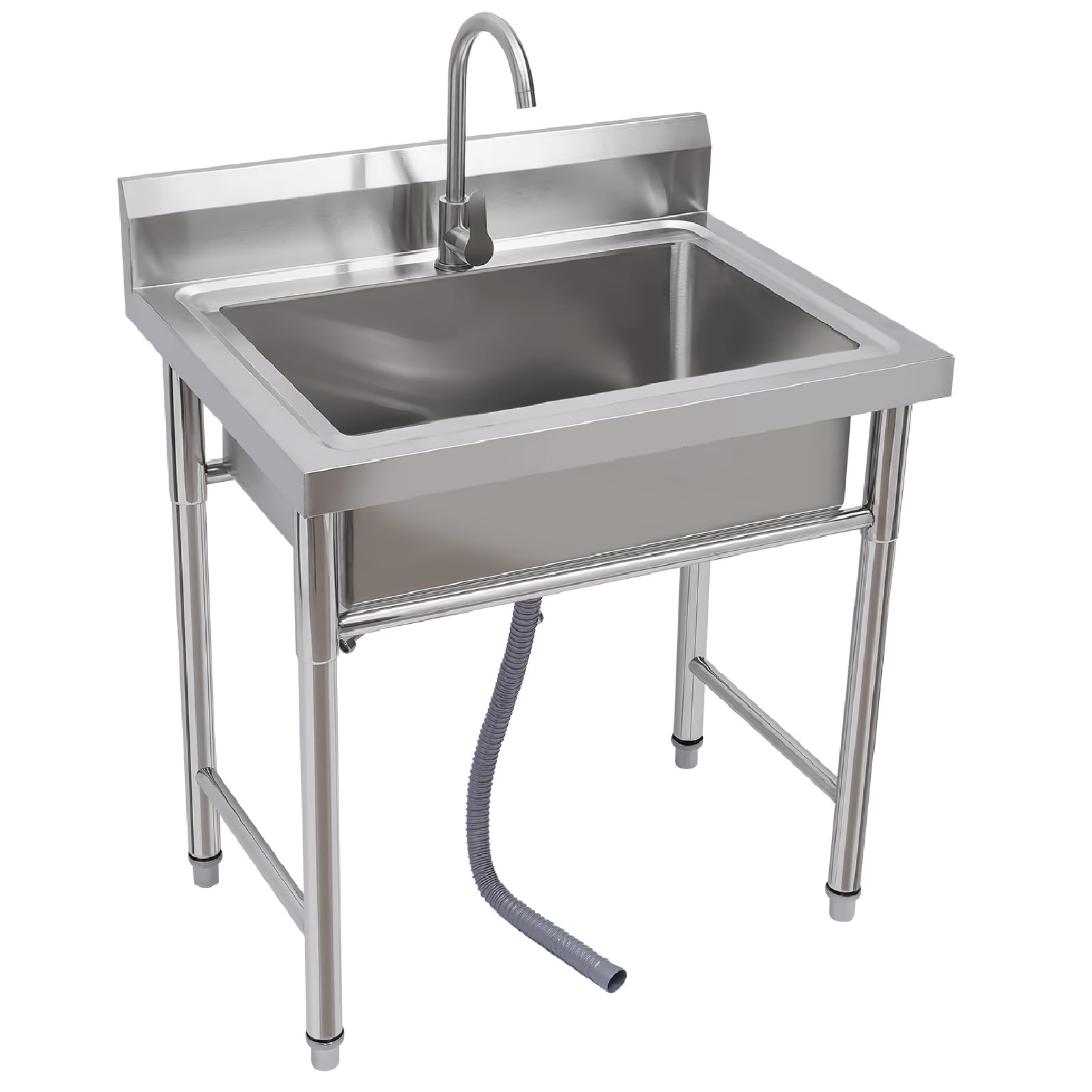 Free Standing Stainless-Steel Commercial Restaurant Kitchen Sink, One Compartment Prep & Utility Sink, Kitchen Sink Station with Deep Basin Bowl for Restaurant Kitchen Laundry Garage Food Truck