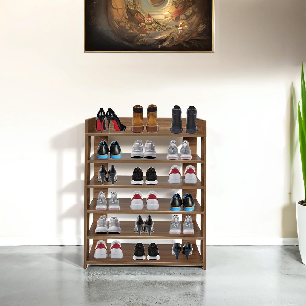 Wooden Media Rack スペースエイジ モダン ミッドセンチュリー Raywud Chic Step 6 Tier Wooden Shoe Rack for Multipurpose Storage