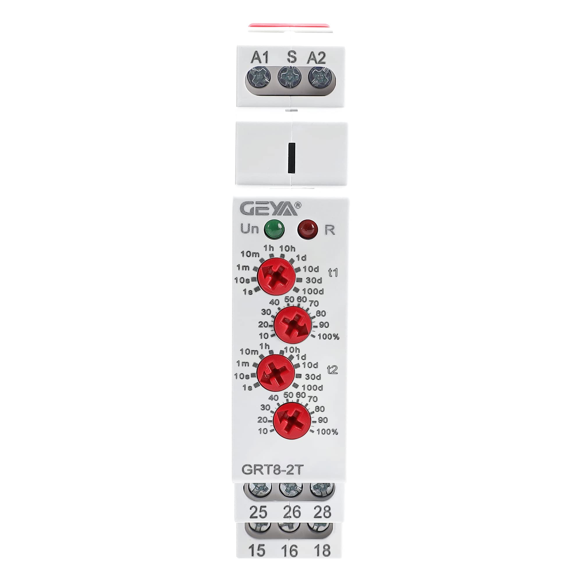 GEYA Double Delay On Timer Relay 16A AC230V 2 Outputs Time Delay Relay Din Rail(GRT8-2T,AC230V)