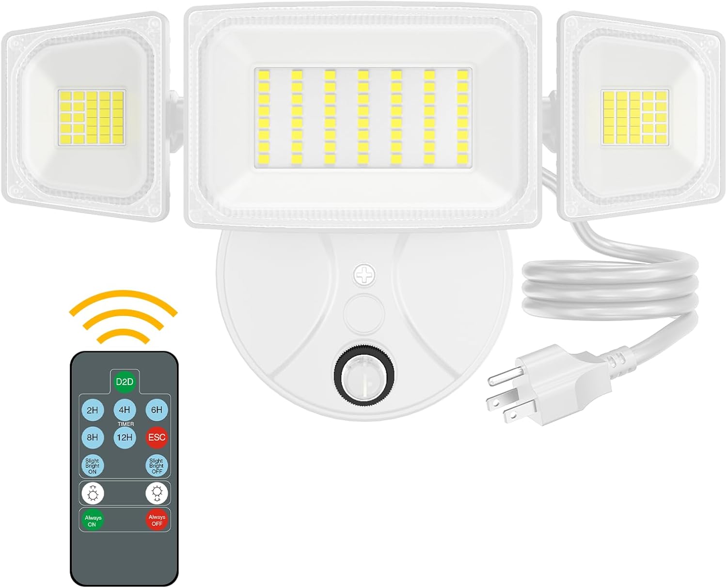 Onforu 80W Dusk to Dawn Outdoor Lighting,Plug in LED Flood Lights,White Outdoor Lights with Remote,8000LM Security Light,IP66 Waterproof Lighting,2Modes 3 Adjustable Heads Light for Garage Yard