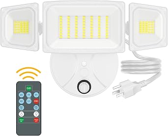Onforu 80W Dusk to Dawn Outdoor Lighting,Plug in LED Flood Lights,White Outdoor Lights with Remote,8000LM Security Light,IP66 Waterproof Lighting,2Modes 3 Adjustable Heads Light for Garage Yard