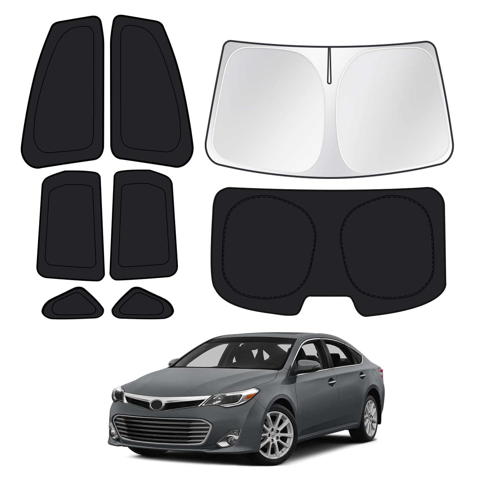 Canvcle Window Shades for 2013-2018 Toyota Avalon Accessories Windshield Sun Shade Side Rear Window Covers Sunshade Sun Visor Shield Privacy Protection for Camping Keep Vehicle Cool Black 8PCS