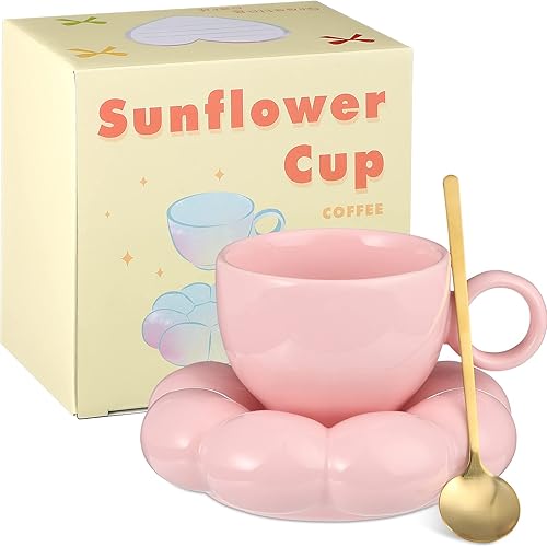 Taza de café de cerámica de Navidad con posavasos de girasol, cucharas de café de 7 onzas, tazas creativas de café con leche, taza de té con leche,