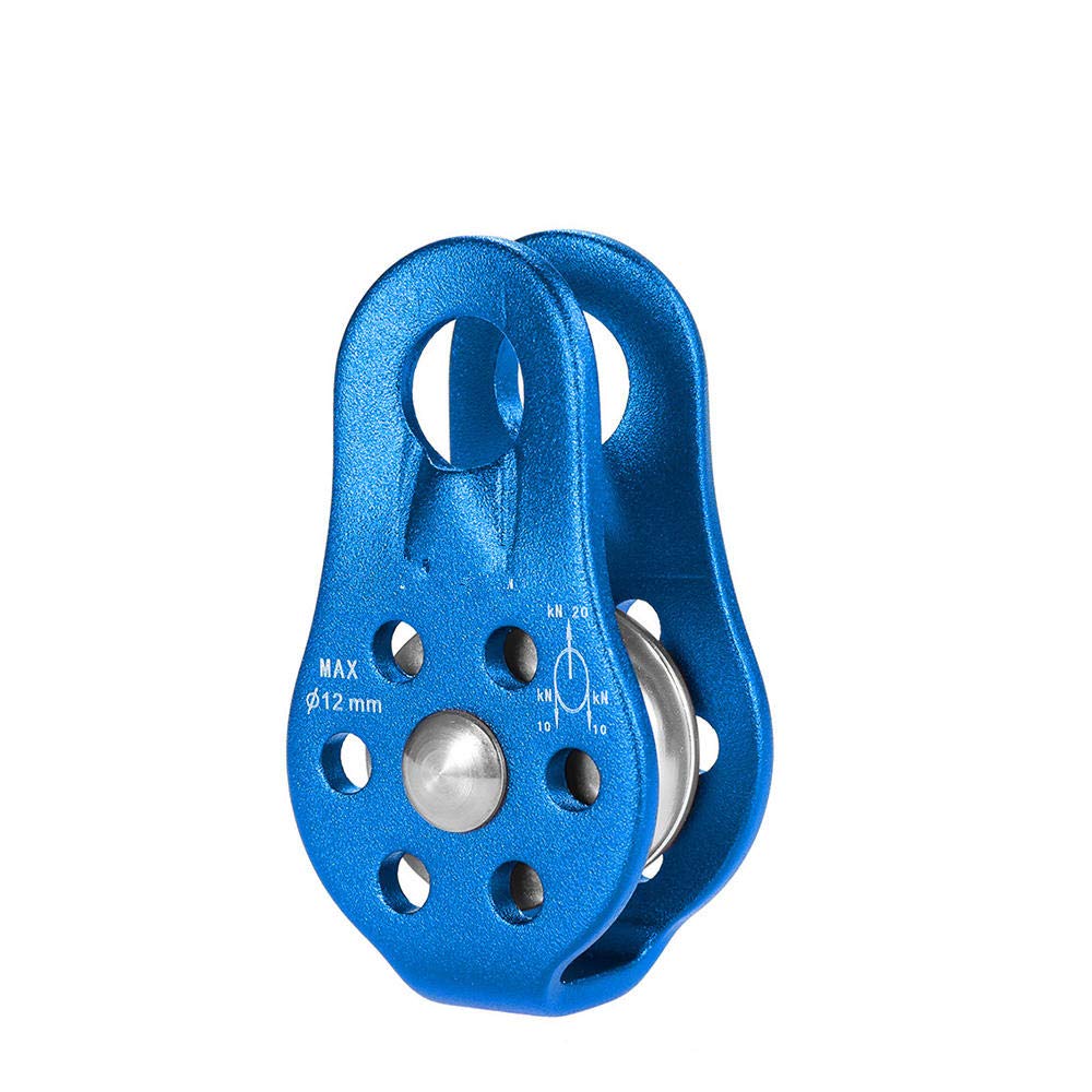 BEPM Rock Climbing Pulley Zipline Rock Climbing Pulley 20Kn Fixed Sideplate Single Sheave Pulley Outdoor Survival Tool High Altitud Traverse Hauling Gear-Blue