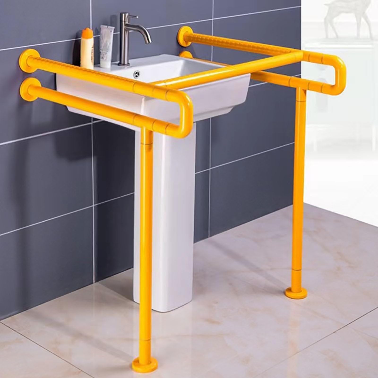 Barre D'appui Barre d'appui pour lavabo sans Obstacle Barre d'appui de sécurité pour lavabo Barre d'appui antidérapante pour Personnes âgées et handicapées Barre d'appui pour lavabo(Yellow)