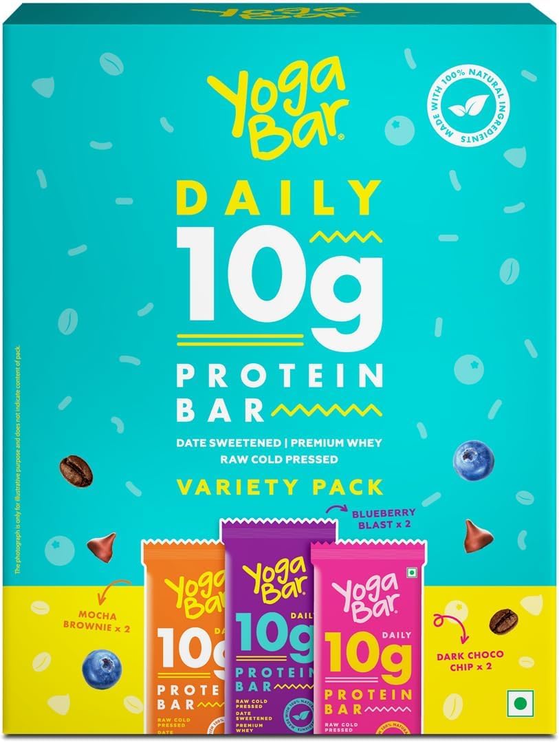 Yogabar Variety Pack 10 grams Protein Bars [Pack of 18], Protein Blend & Premium Whey, 100% Veg, Rich Protein Bar with Date, Vitamins, Fiber, Energy & Immunity for fitness, PACK OF 3 (B0CRKSD5L5) Amazon Price History, Amazon Price Tracker
