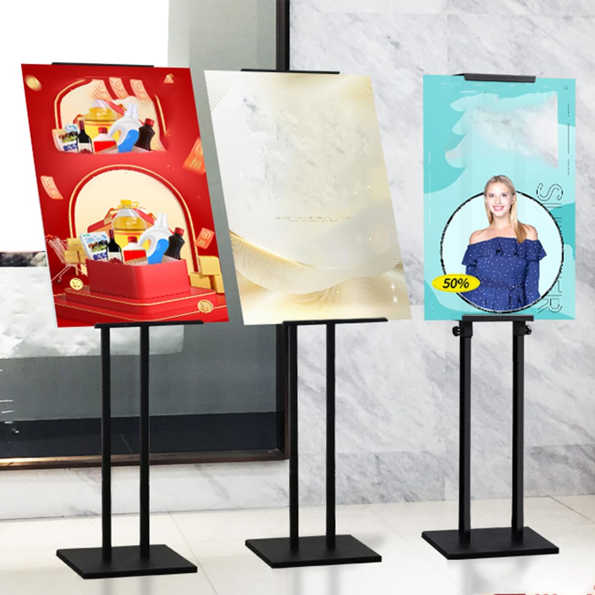 A4 Einstellbare Zeichen Halter Stand Vertikale Boden-Standständer doppelseitige Halterung,Weiß
