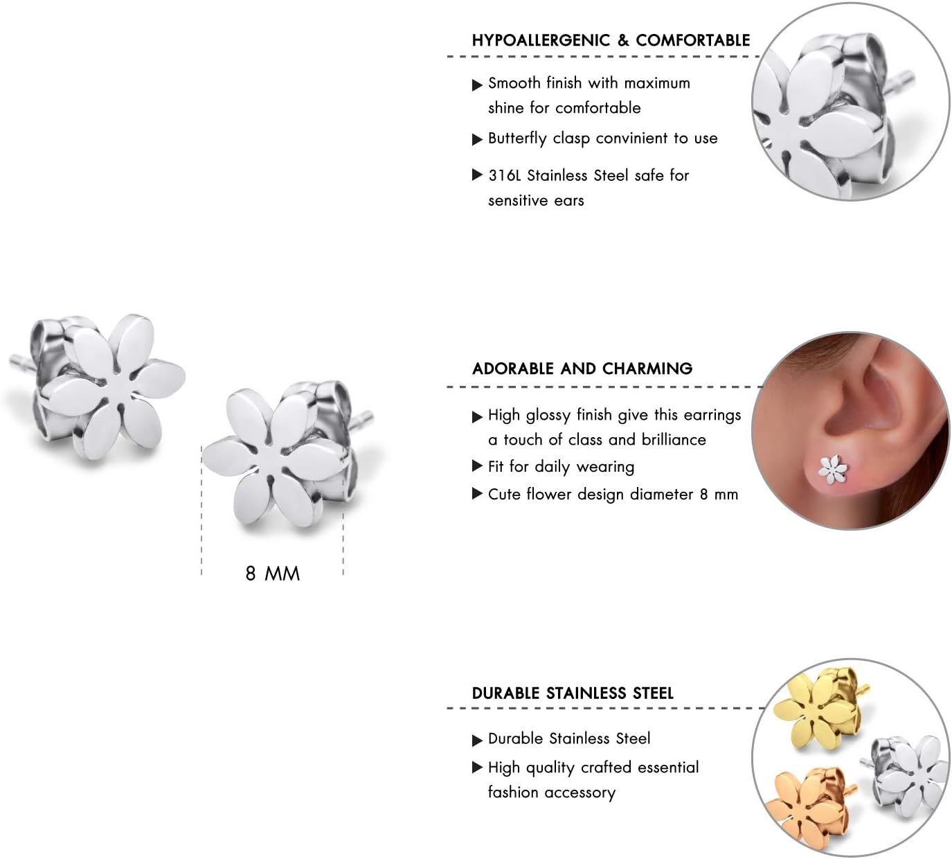 555Jewelry Delicate Small Tiny Daisy Flower Stud Earrings for Women & Ladies - Image 3