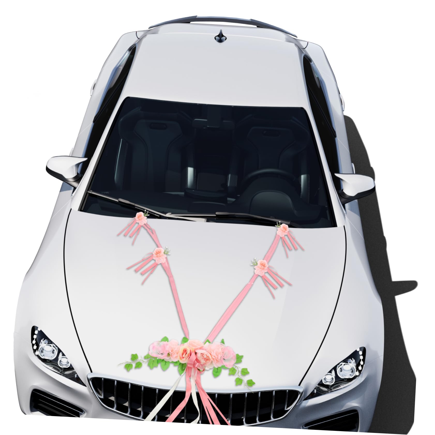 Autoschmuck für Hochzeitsauto mit Seidenblumen in Rosa | Motorhaubenband und Künstliche Hauptblume, Einfache Montage, Vielseitig für Andere Anlässe