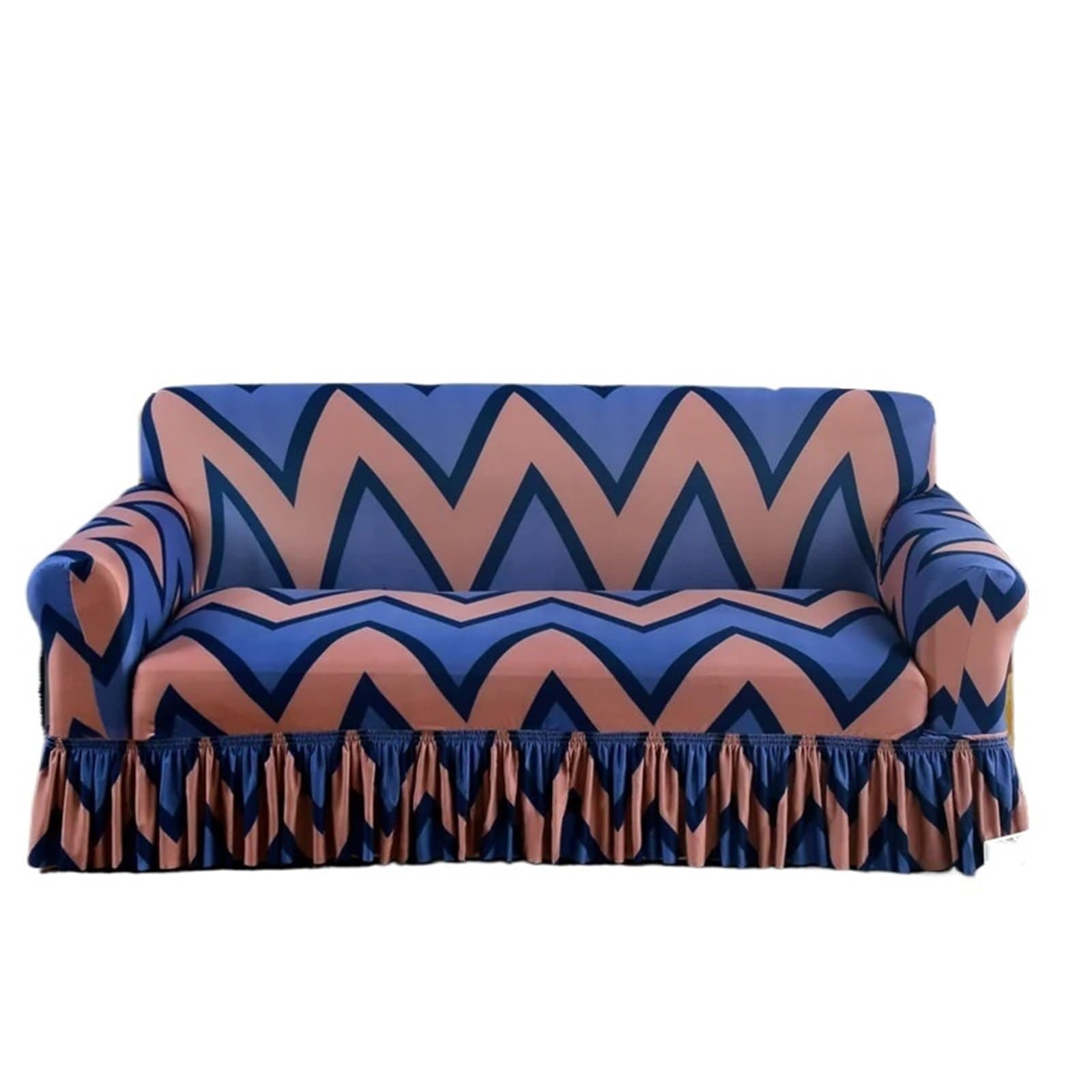 GCYEIDMA Skirt Sofa Cover Stretchable Sofa Cover with Skirt Washable Furniture Protector Printed Slipcovers with Elastic Bottom for Living Room(Color 17,3-seater 190-230cm)