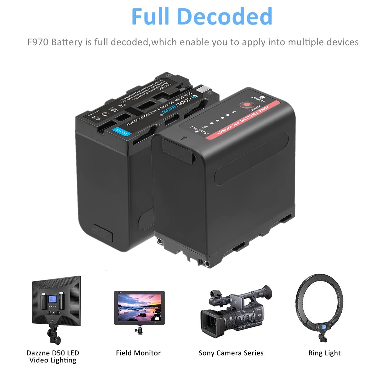 COOLSHOW Batterie NP-F970 7,4V 8700mAh NP-F960 NP-F980 NP-F930 NP-F950 2 pièces avec Sortie 5V USB et entrée Micro USB Compatible avec Sony DCR-VX2100,PD150,PD170,FDR-AX1,HDR-AX2000,FX1,FX1000