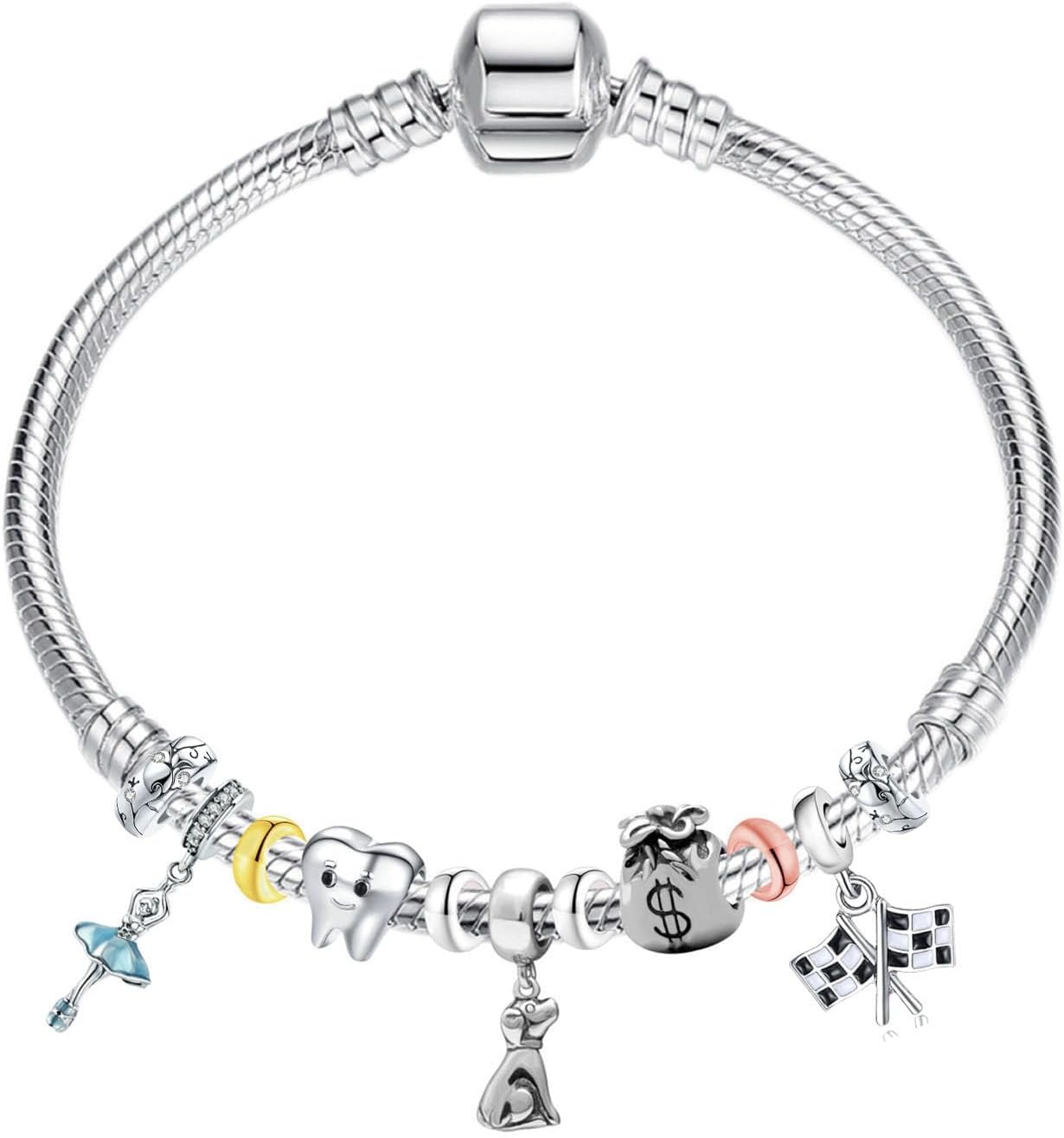Clip Stopper Charms Sterling Silver Rondelle Spacer Bead for Bracelets (Silver)