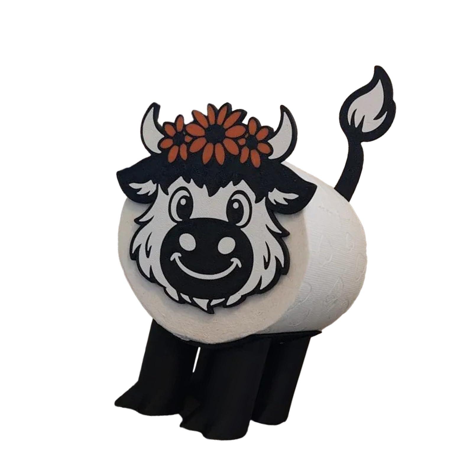 Sustainable Animal Print Toilet Roll Stand Deck Tool-Free Setup Compact Multiroom Home Essential Cow Molded Tissue Holder Wall Mounted