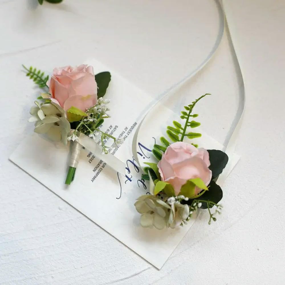 30 Pezzi Sposo Boutonniere Spilla di Seta Artificiale Spilla da Polso Corsage Matrimonio Donna Uomo Occhiello Bracciale Sposa Matrimonio Festa Decorazione