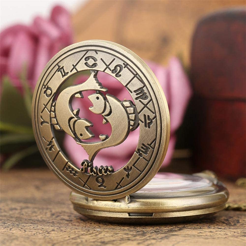 Reloj de bolsillo vintage, reloj de bolsillo de cuarzo vintage, regalo for cumpleaños, aniversario, día del padre, reloj de bolsillo, bronce antiguo, doce constelaciones, cuarzo, números romanos, relo
