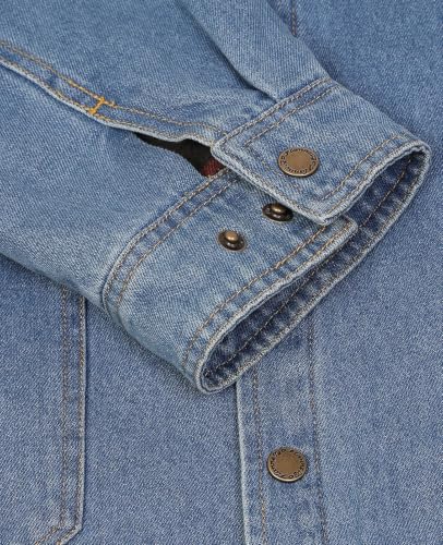 Image of ZENTHACE Men's Flannel Lined Denim Chore Coat, Snap Button Workwear | 11.2 oz 100% Prewashed Denim Cotton, Fully Flannel Lining, Corduroy Collar, 6-Pockets Oversized Utility Outdoor Barn Coat