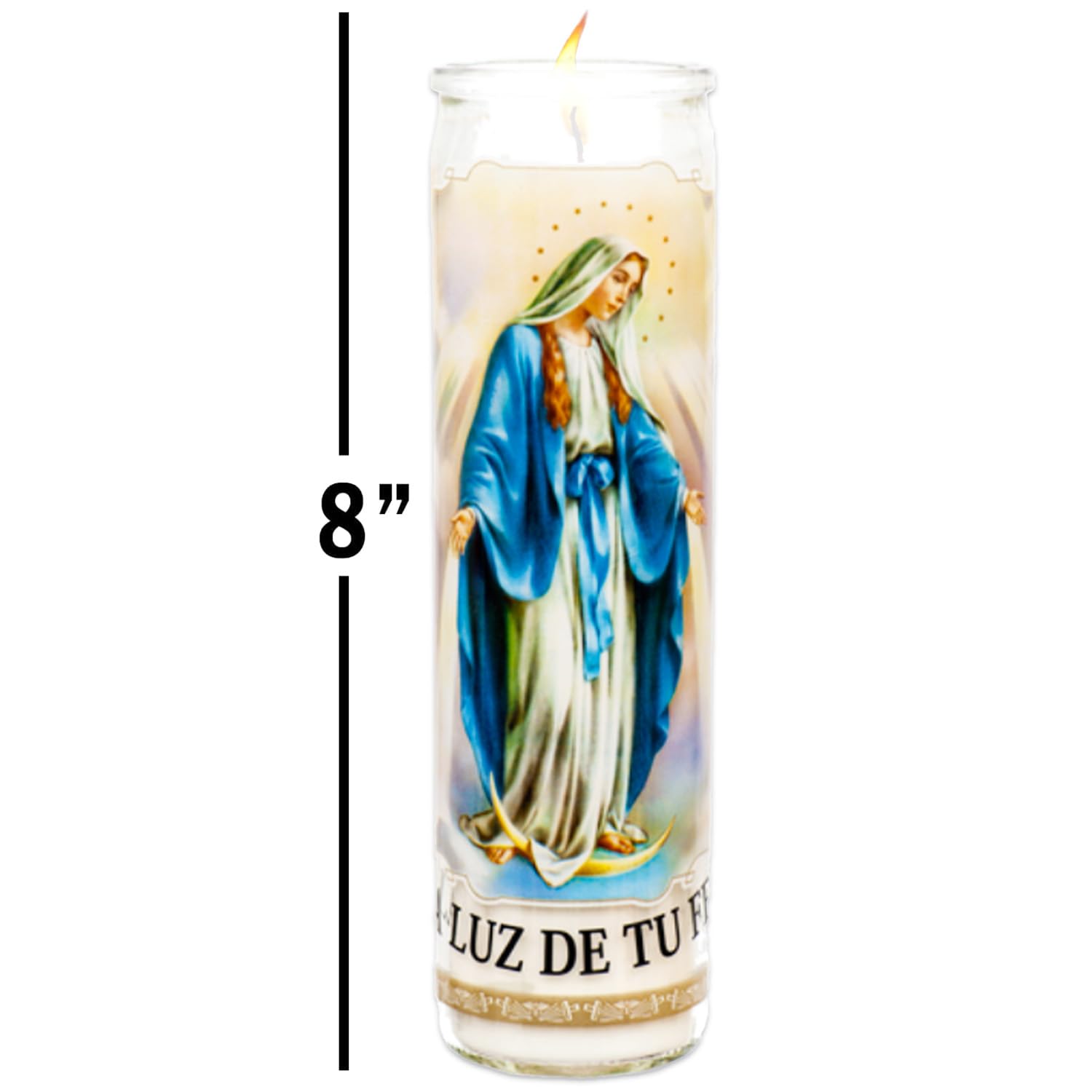 Our Lady of Guadalupe 3 Pack of 8 Inch Virgin Mary White Religious Candles - Bundle with 3 Maria Milagrosa Candles for Vigils, Prayers, Blessing Ceremonies, and More | Our Lady of Fatima Candles