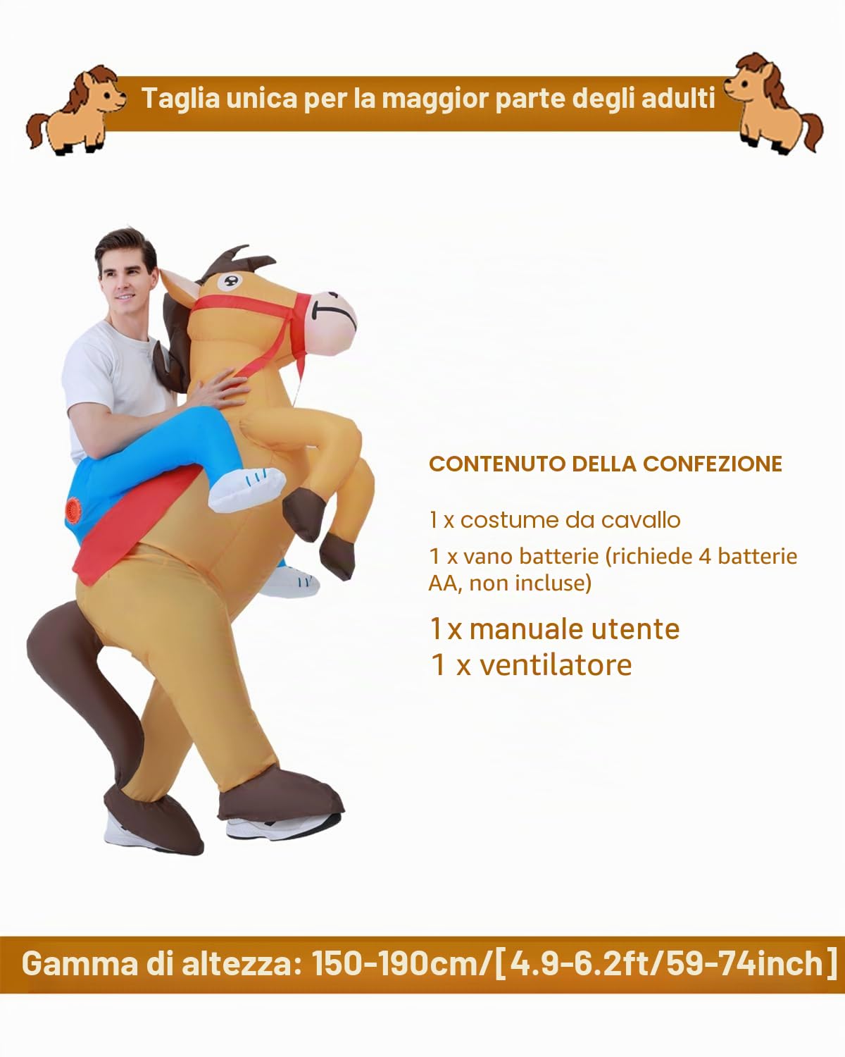 Costume cavallo gonfiabile per adulti - Costume cavallo unisex per Halloween e Carnevale per altezze 150-190 cm,Costume gonfiabile perfetto per feste, compleanni, horse costume adult