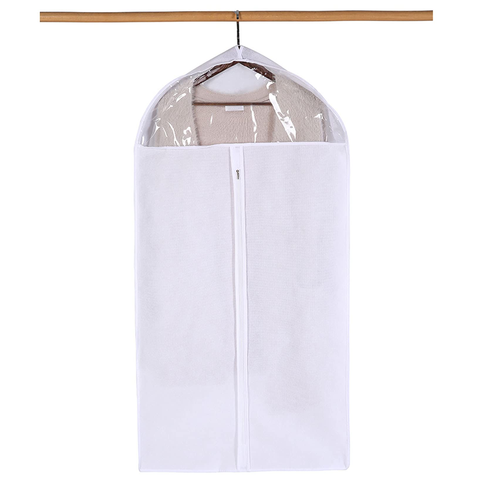 borsa per vestiti, 10 cm for riporre i vestiti, 5 pezzi, sacchetti copriabiti in tessuto non con cerniera e finestra trasparente, traspiranti, bianchi, 60 x 90(White,60x10x130cm)