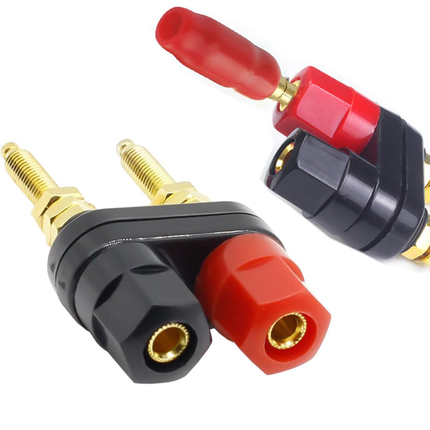 RUNCCI-YUN 4Pezzi Connettori a Banana,Spina banana femmina doppia, jack a banana a 2 vie,Speaker Binding Post Terminal connettori femmina da pannelo tipo banana(rosso e nero)