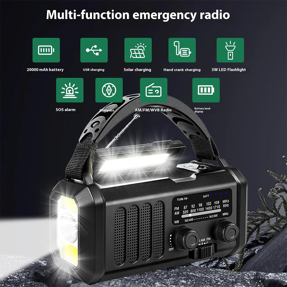 Awaryjne radio korbowe 20000mAh solarne z latarką do czytania latarką SOS radio alarmowe na kemping