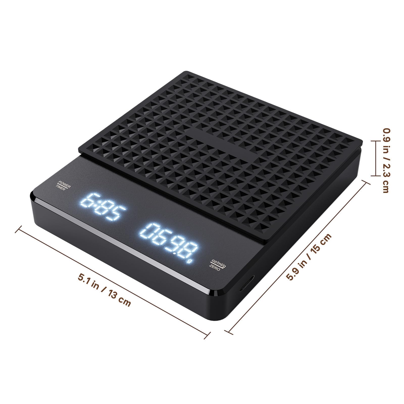 Uonlytech Bilancia Digitale per Caffè Espresso con Timer, Precisione 0,1g Capacità 5000g, Spegnimento Automatico, per Cucina e Preparazione Caffè