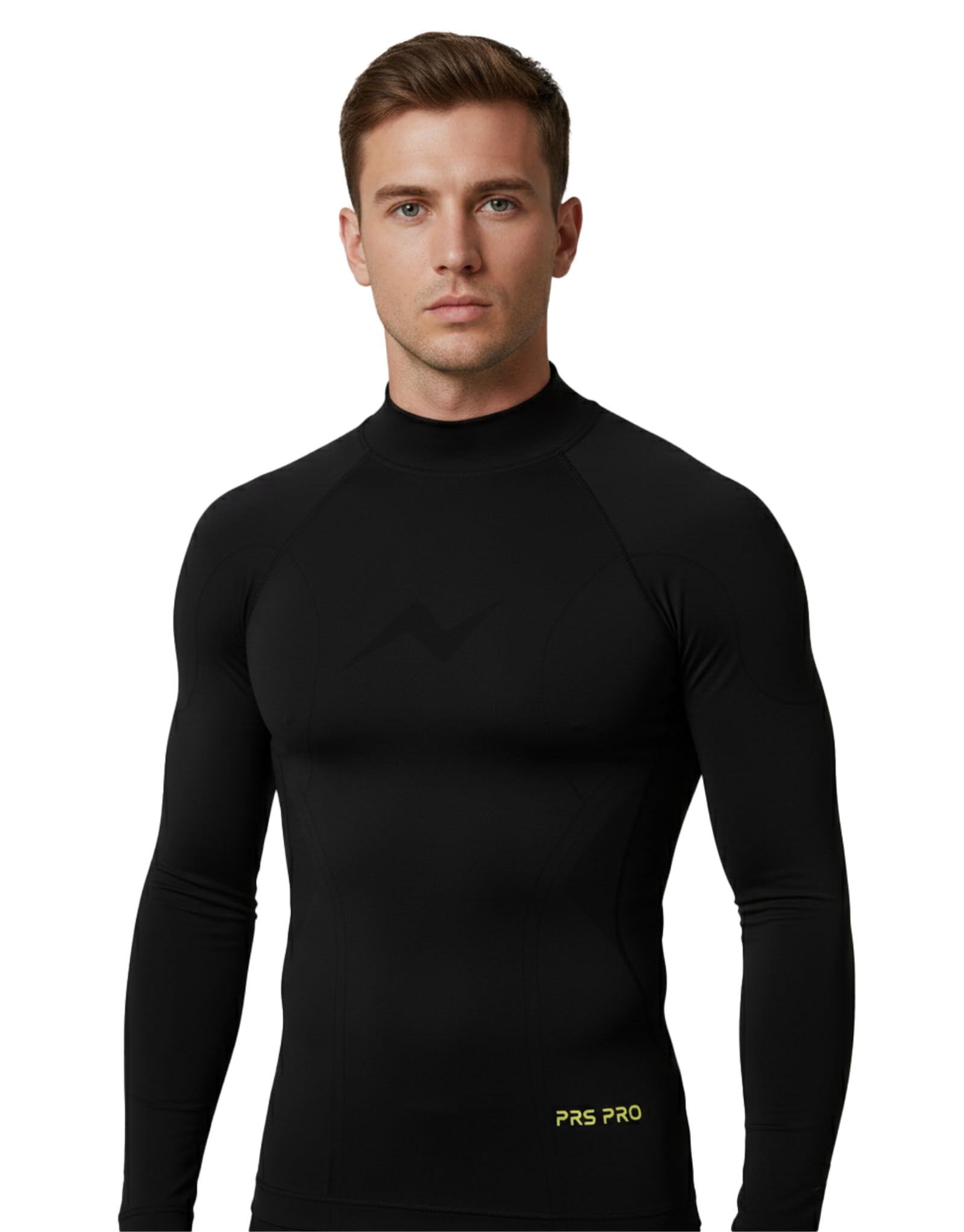 PRS Camiseta Térmica de Manga Larga para Hombre – Ropa para Hombre – Camiseta de Running Transpirable – Cuello Cisne Sin Costuras de Secado Rápido (Negro, S/M)