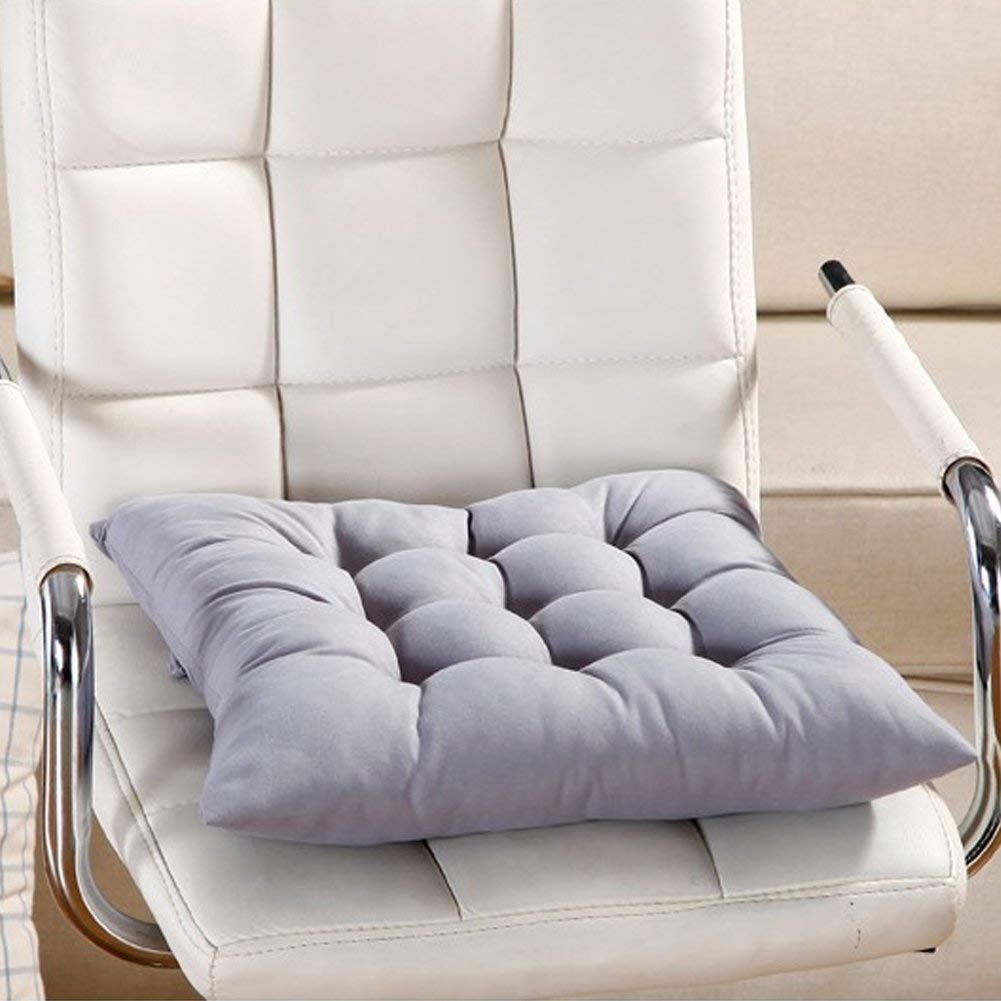 Linenovation 100% Cotton Decorative Damask Fabric Chair Pad Back Cushion with Ties Especially with Hand-Made Quilting for Chair, Sofa, Car Back Seat & Seating - 24"x24"x3"inches (Set of 1) - Grey