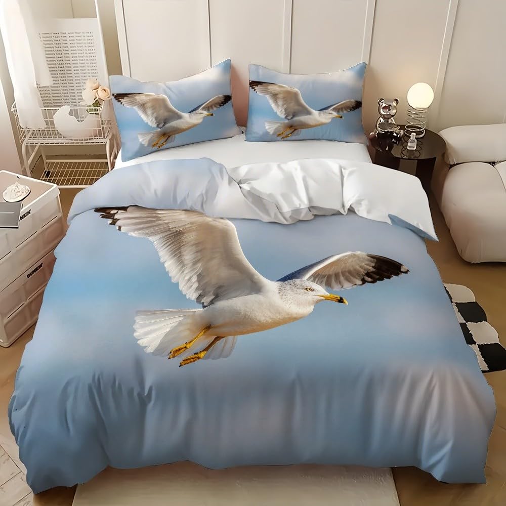 Housse de couette 200x200 cm fermeture éclair anti-glissement bleu oiseaux