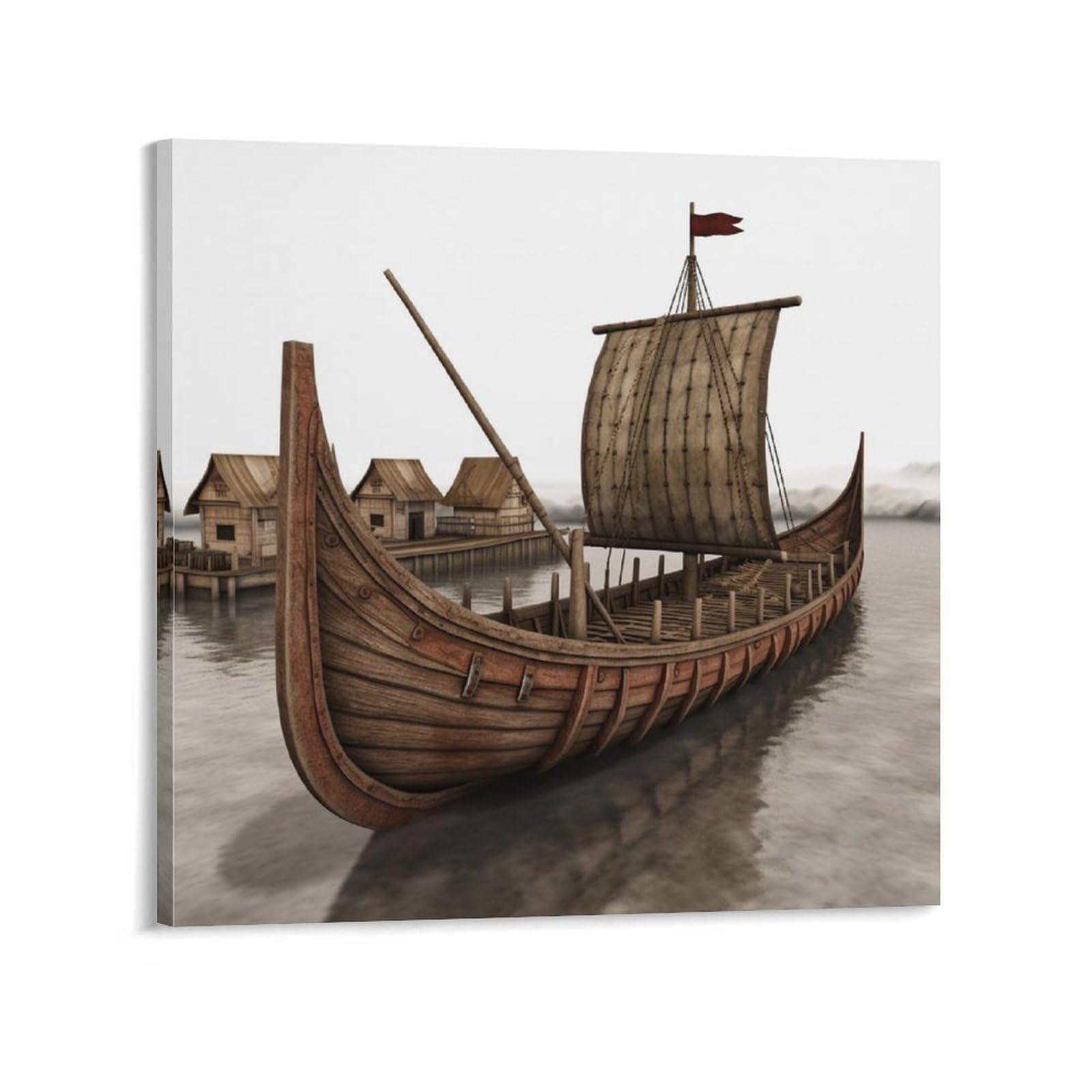 Old Viking Boat Canvas Wall Art for Bedroom 28x28inch(70x70cm) Canvas Prints Artwork for Walls Modern Picture Artwork Painting for Living Room Aesthetic Wall Paintings for Bathroom Kitchen Office Deco
