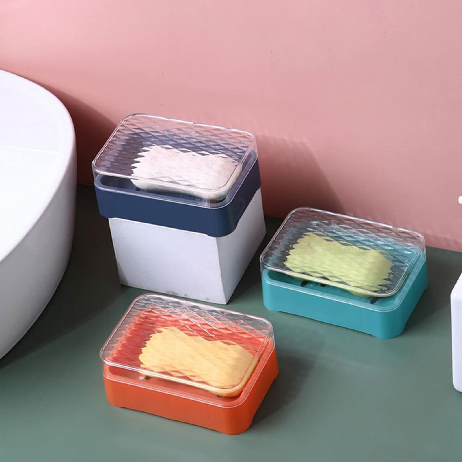 JINGYAN Mydelniczki Soap Box Case Dishes Waterproof Leakproof Cover Bathroom Accessories Toilet Laundry(Orange)