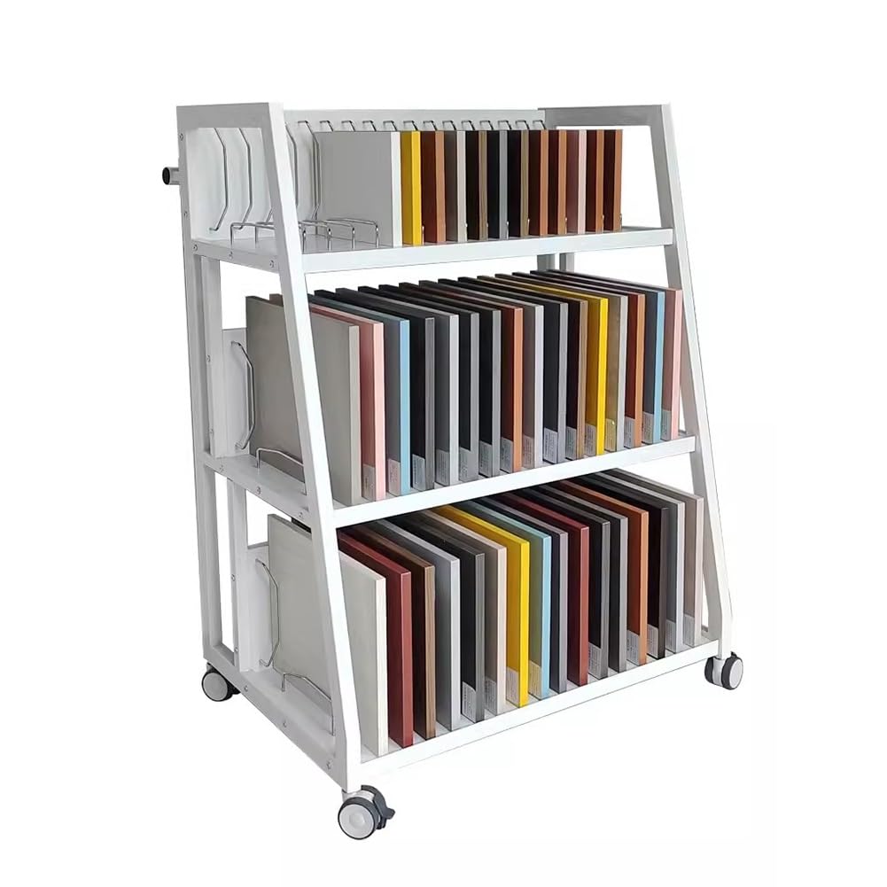 asdchZen Sample Floor Tile Trolley, Mobile Color Palette Cart, Up To 48 Samples Can Be Displayed Suitable For Shopping Malls, Exhibition Halls,White-85X60X114.5Cm