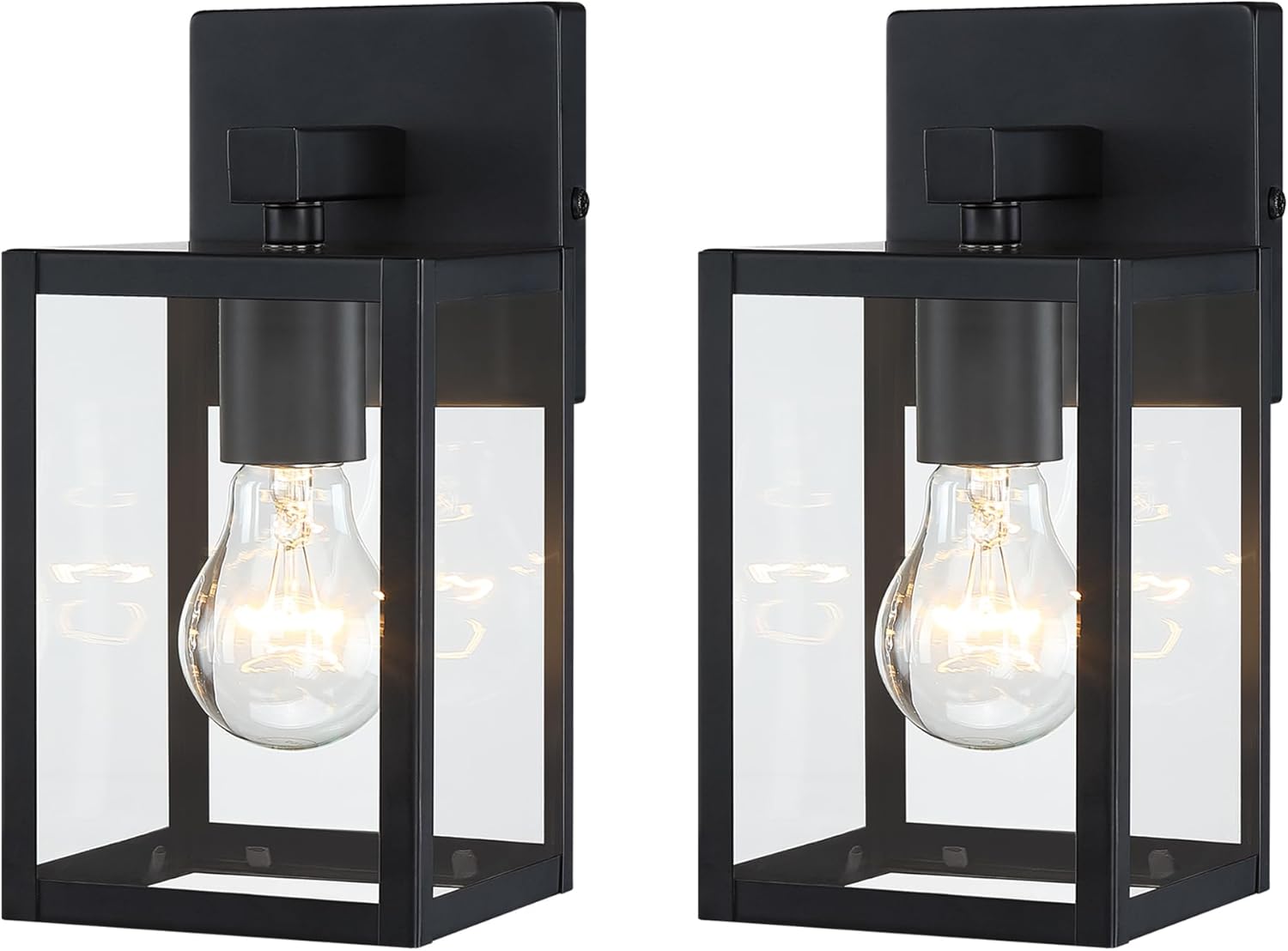 2 Pack Small Outdoor Sconce Lights,10 Inch Outdoor Wall Lantern Light,Exterior Sconce Metal and Glass Small Porch Light, Black Outdoor Lanterns for Front Porch Garage Balcony