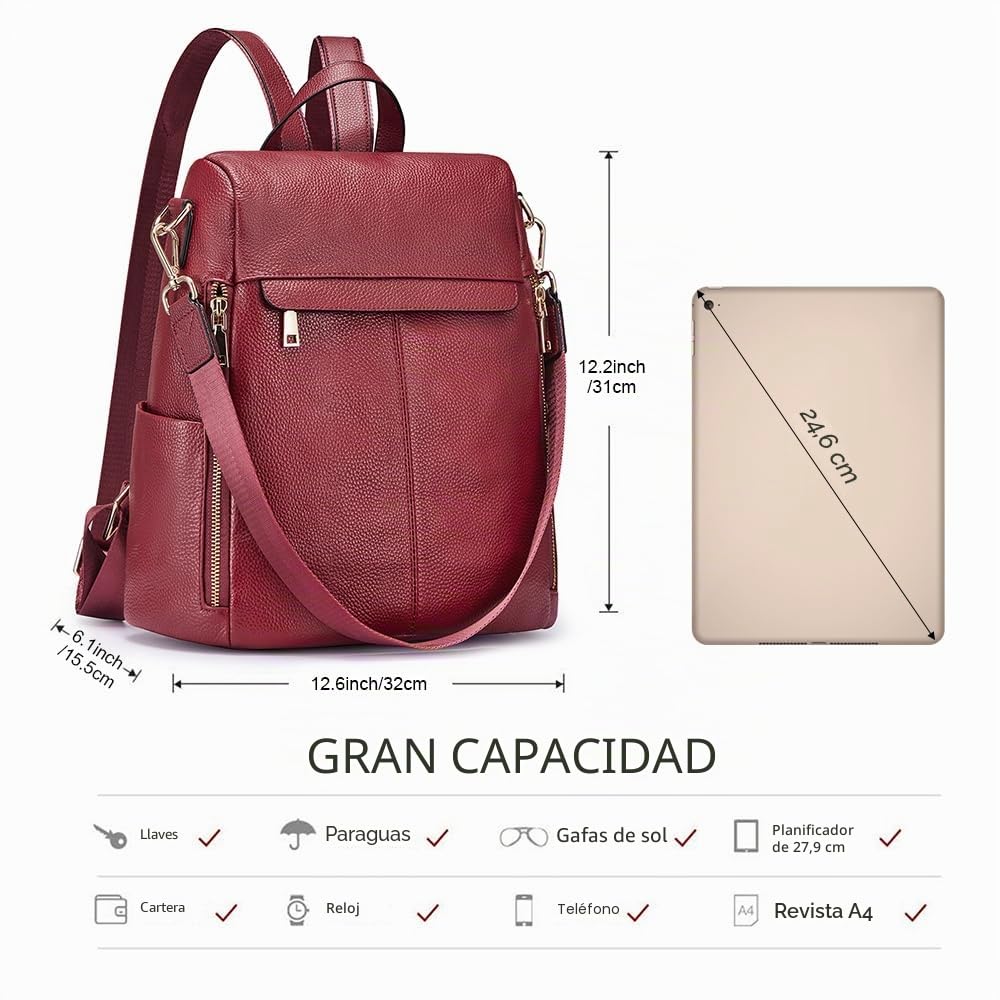 Kattee Mochila antirrobo para mujer, bolso de hombro de piel auténtica, bolsos de moda para mujer