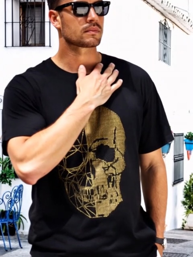 Amazon.com: HZCX FASHION Mens Sparkly Rhinestone Skull Graphic