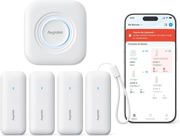 AEGISLINK Hygromètre Thermomètre WiFi, Moniteur de Température Intelligent, Mini Capteur d’Humidité avec Notification, Stockage et Export de Données, Compatible Alexa, ATHZ41 - 1