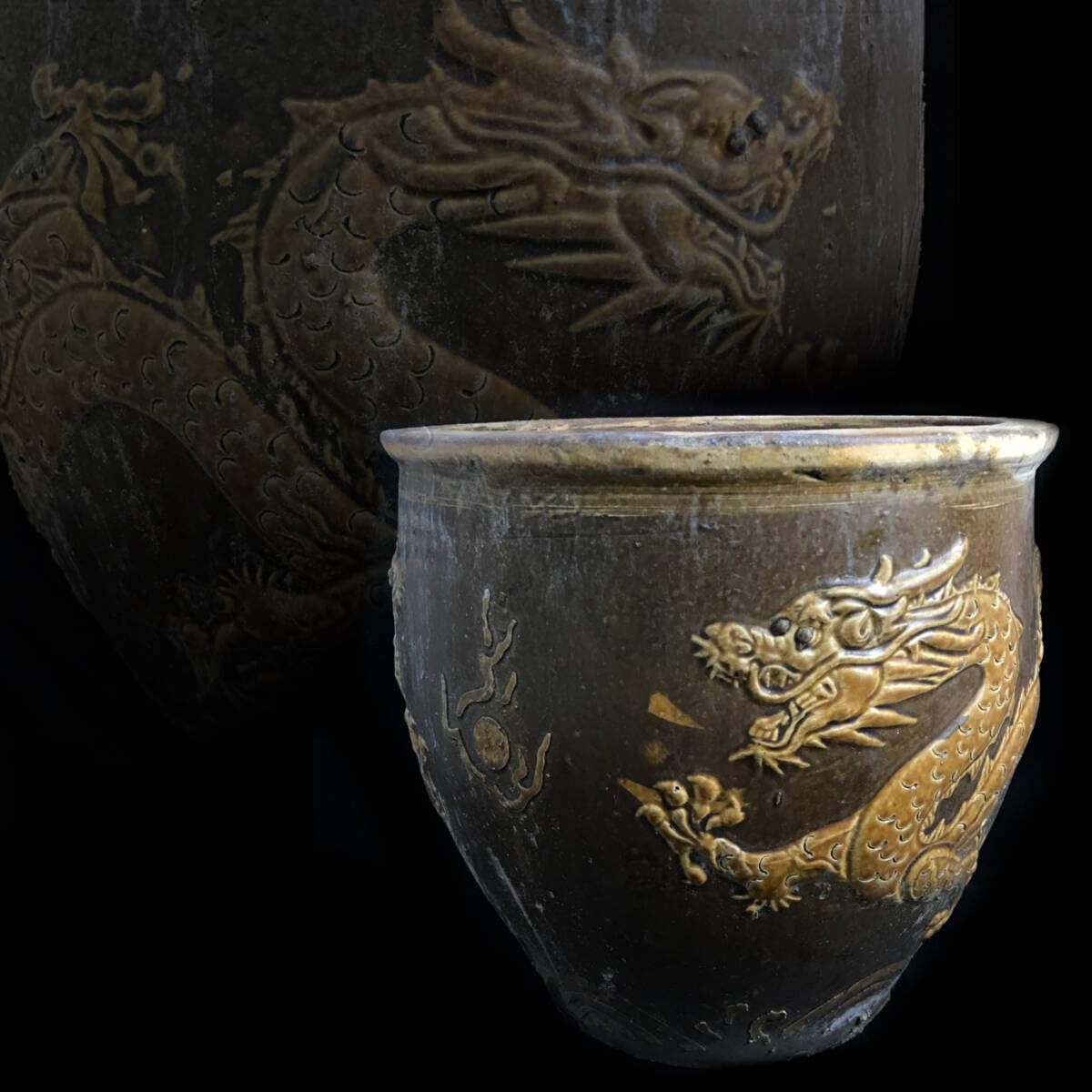 ヒ*デ様 中国美術 六角形の装飾陶器植木鉢 落款あり 4つの足付き 龍のモチーフ 古い 色絵 粉彩 六角植木鉢(中国、盆栽鉢)(R-052040) | ラフジュ工房